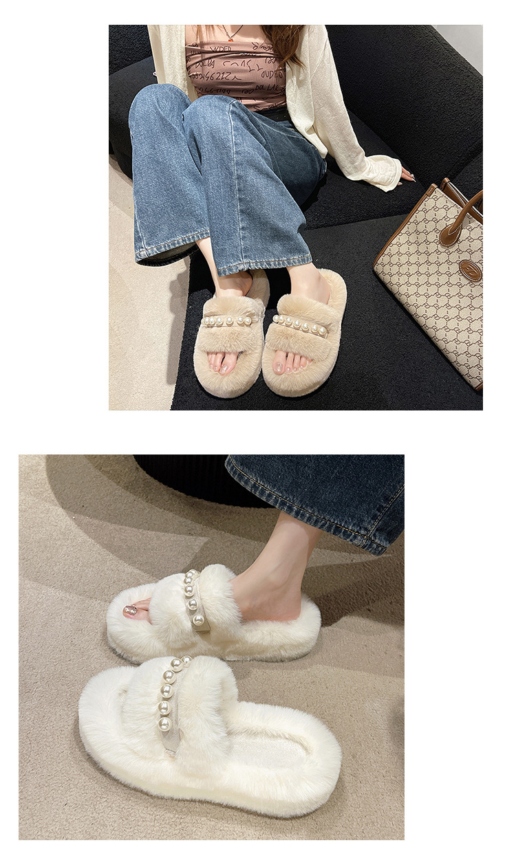 Women's Cozy Faux Pearl Plush Open-Toe Slippers detail 17