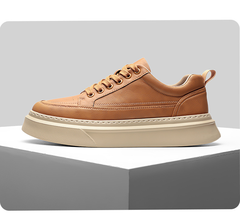 Einfarbige Plateau-Freizeitschuhe aus Leder für Herren detail 2