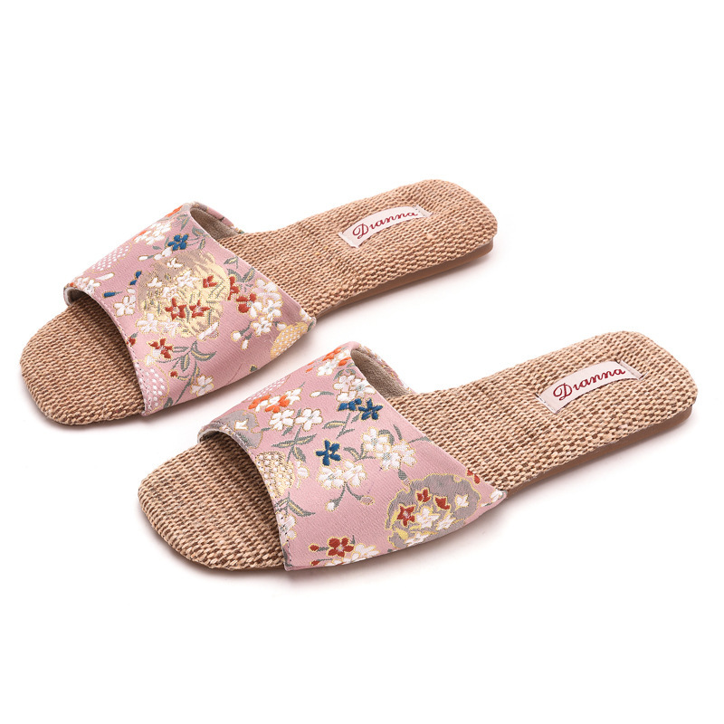 Pantofole da donna traspiranti in lino a motivi floreali 6
