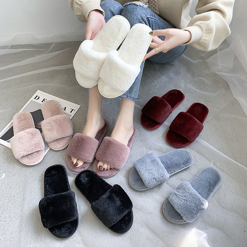 Chaussons douillets en peluche à bout ouvert pour femme