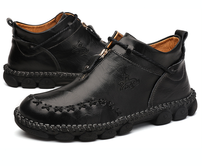 Men's Vintage Leather Front-Zip Casual Boots detail 15