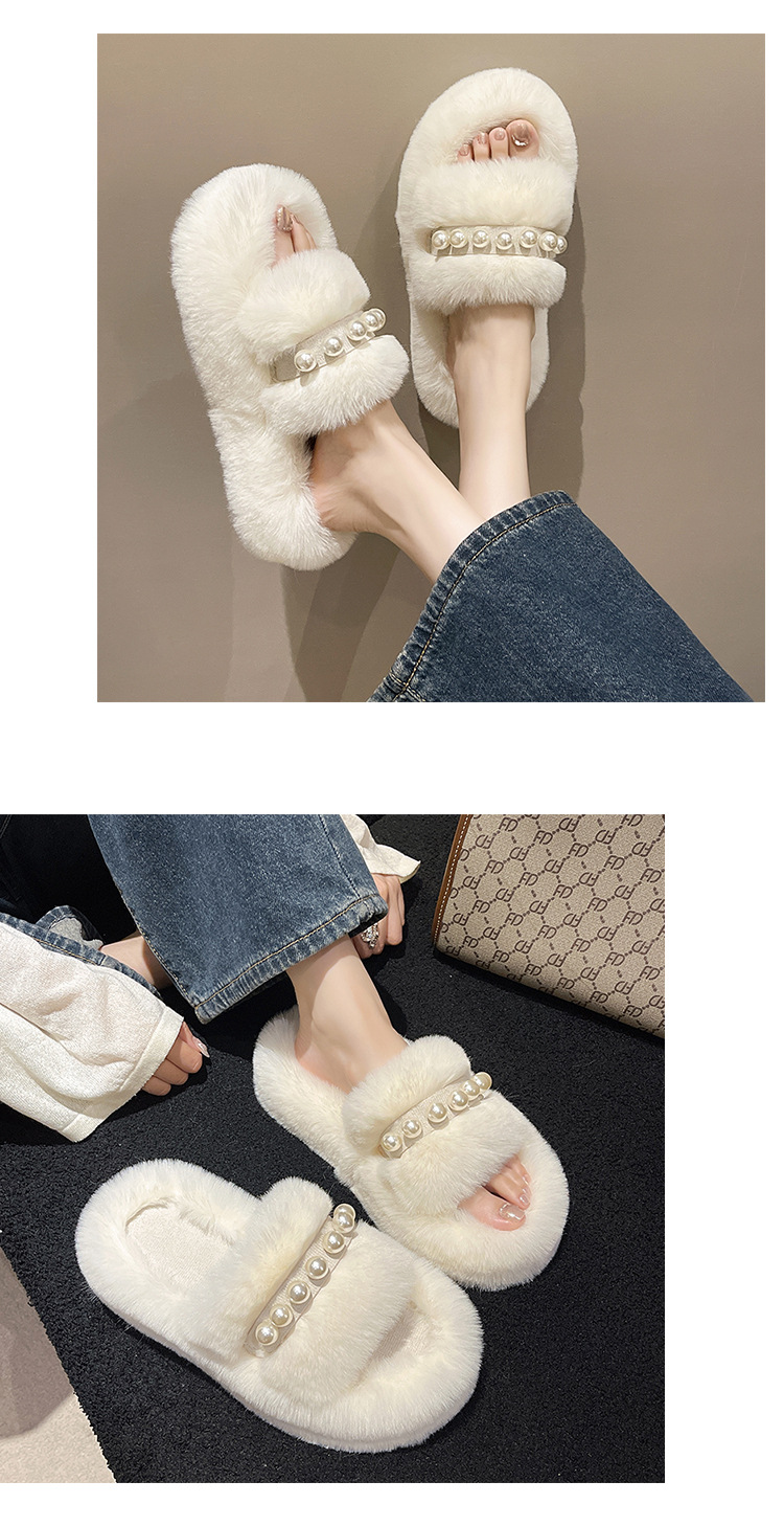 Women's Cozy Faux Pearl Plush Open-Toe Slippers detail 18