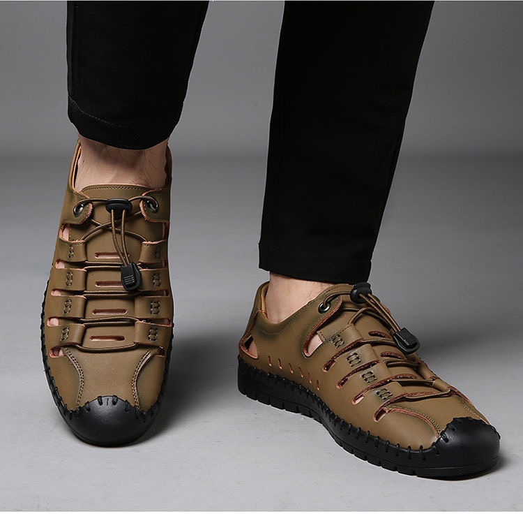 Atmungsaktive Leder-Sandalen für Herren mit geschlossener Kappe detail 2