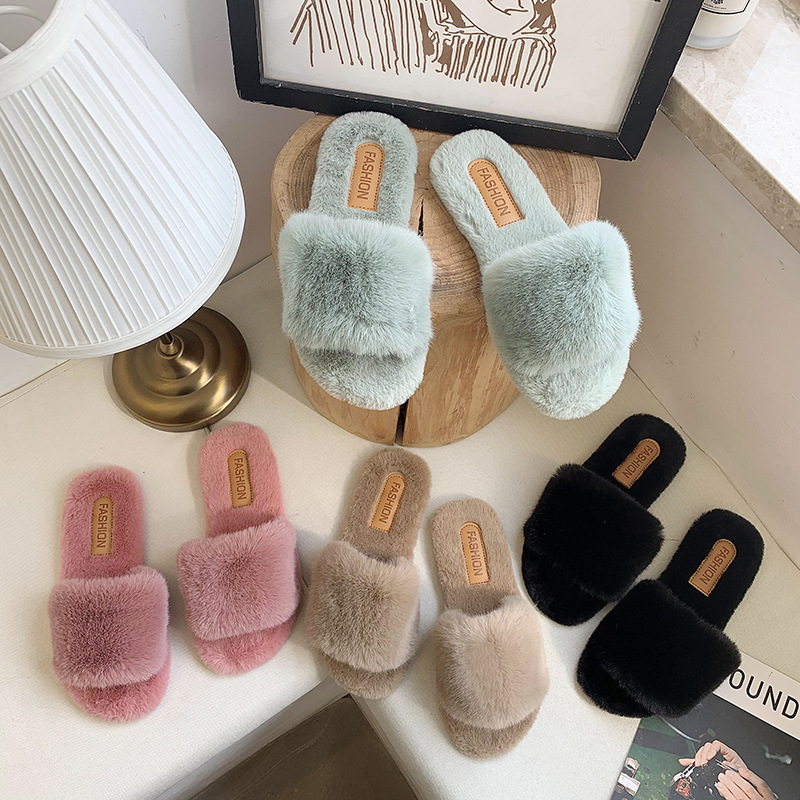 Pantofole da donna in peluche a punta aperta con suola morbida detail 17