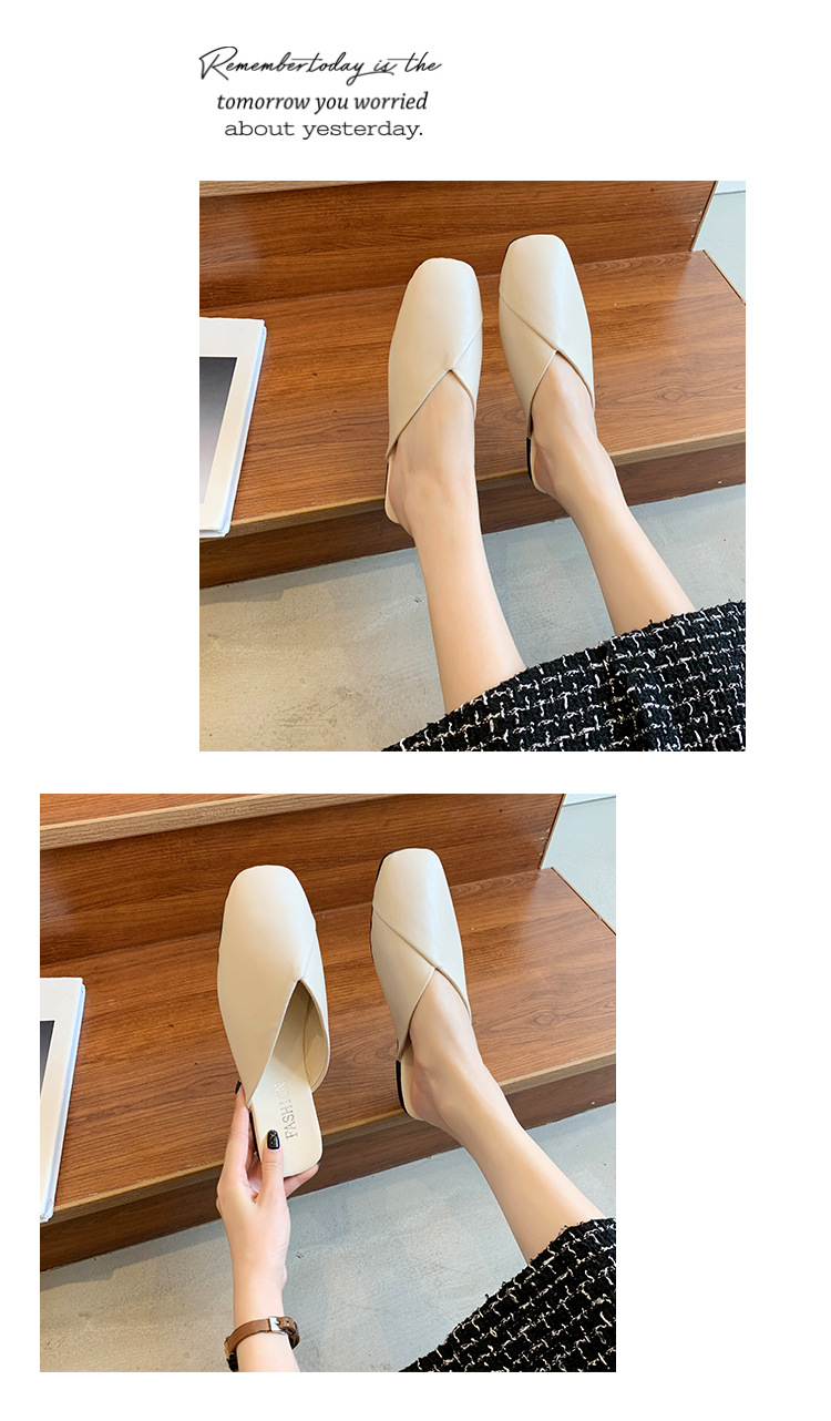 Dames instapschoenen met vierkante neus van PU-leer, platte schoenen detail 7