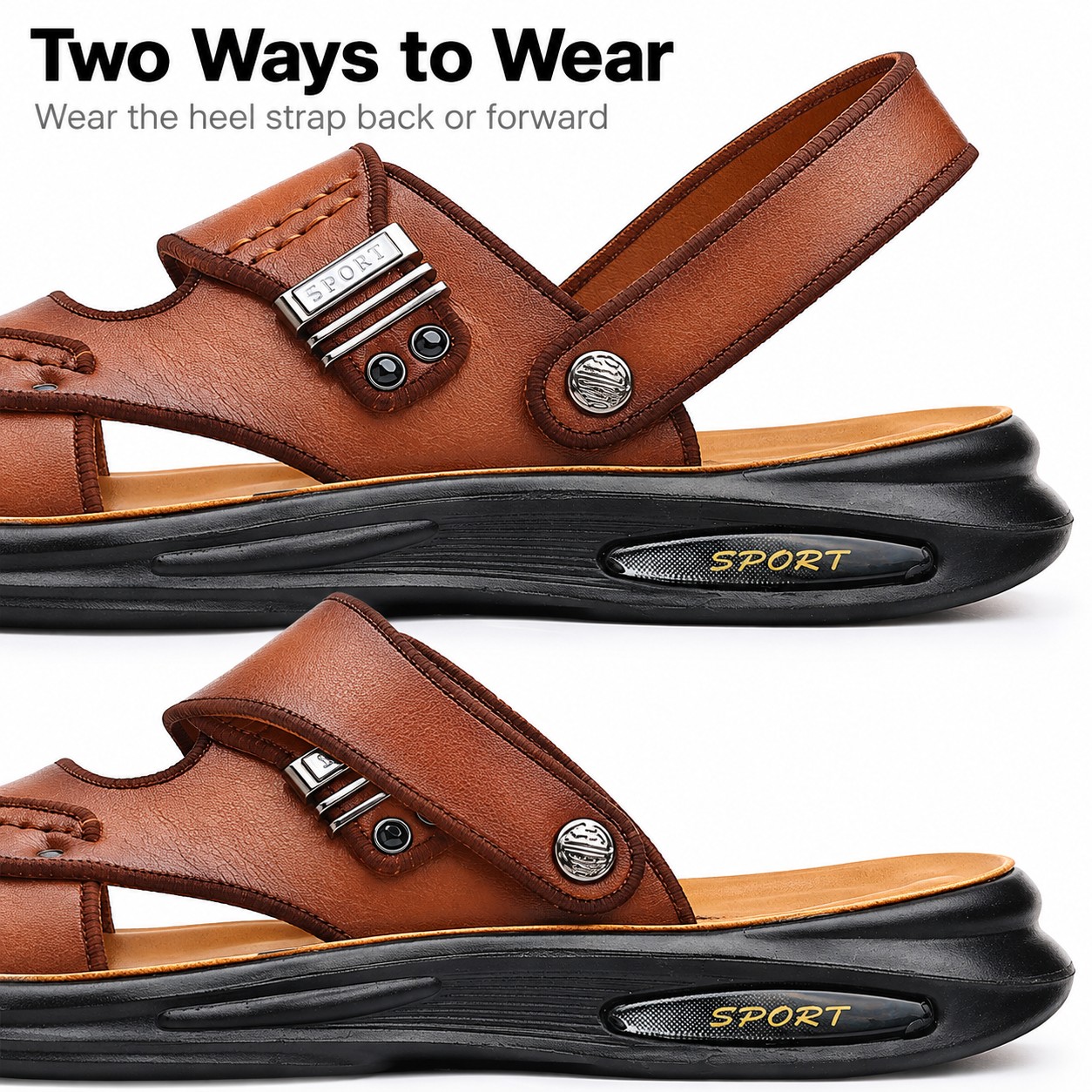 Men's Full-Grain Leather Cushioned Slingback Sandals detail 3