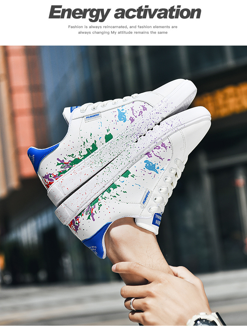 Men's Graphic-Print PU Leather Lace-Up Casual Sneakers detail 10