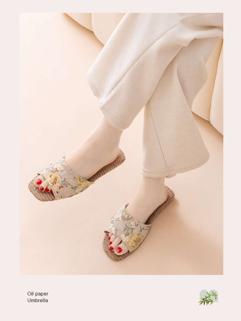 Pantofole da donna traspiranti in lino a motivi floreali detail 3