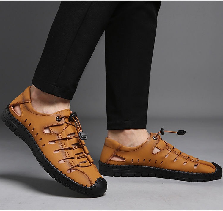 Atmungsaktive Leder-Sandalen für Herren mit geschlossener Kappe detail 5