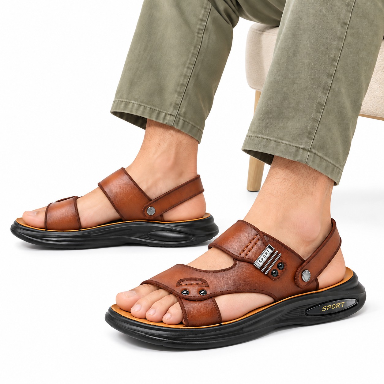 Men's Full-Grain Leather Cushioned Slingback Sandals 4