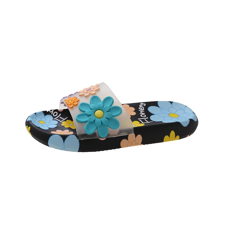 Lichte dames slippers met bloemen en open teen 6