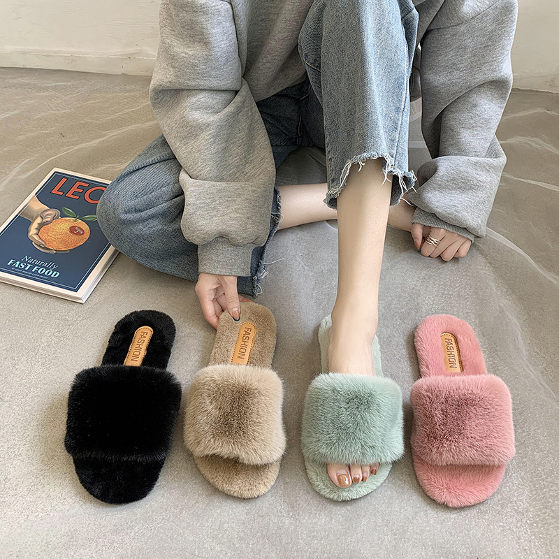 Pantofole da donna in peluche a punta aperta con suola morbida 3