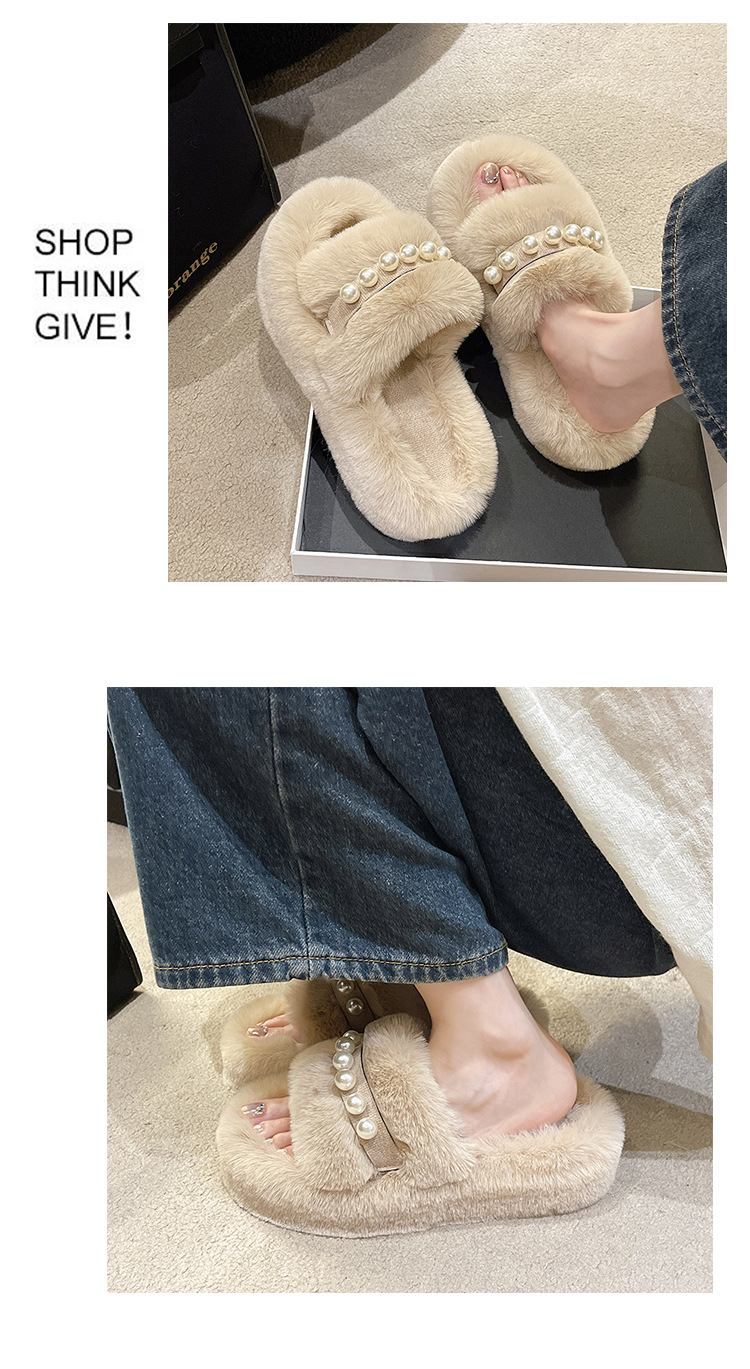 Women's Cozy Faux Pearl Plush Open-Toe Slippers detail 15
