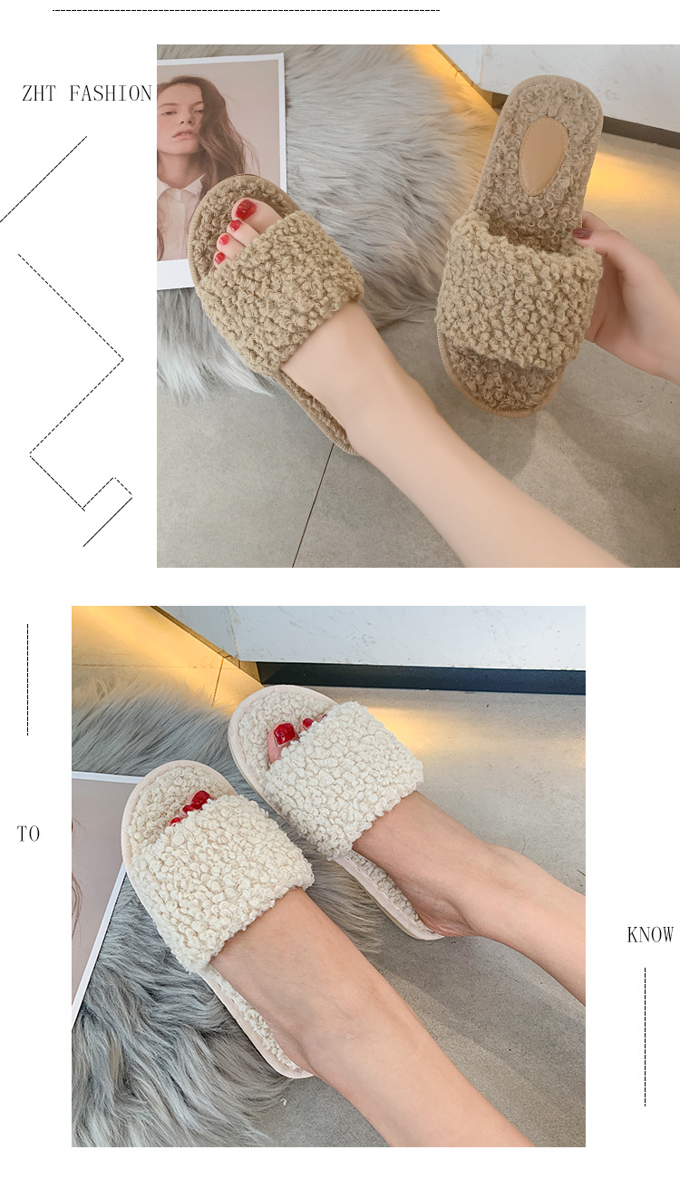 Pantuflas planas de felpa con punta abierta para mujer detail 4