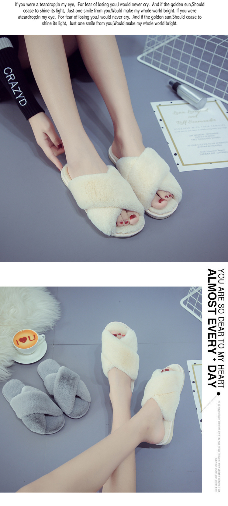 Chaussons douillets en peluche pour femme à bout ouvert detail 8