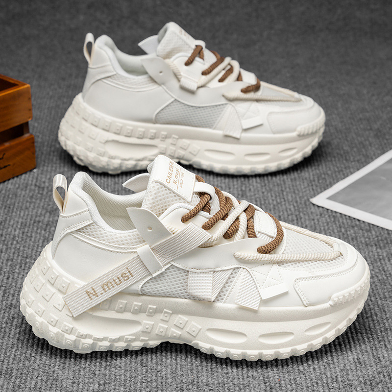 Scarpe casual da uomo traspiranti in mesh stringate con zeppa 4
