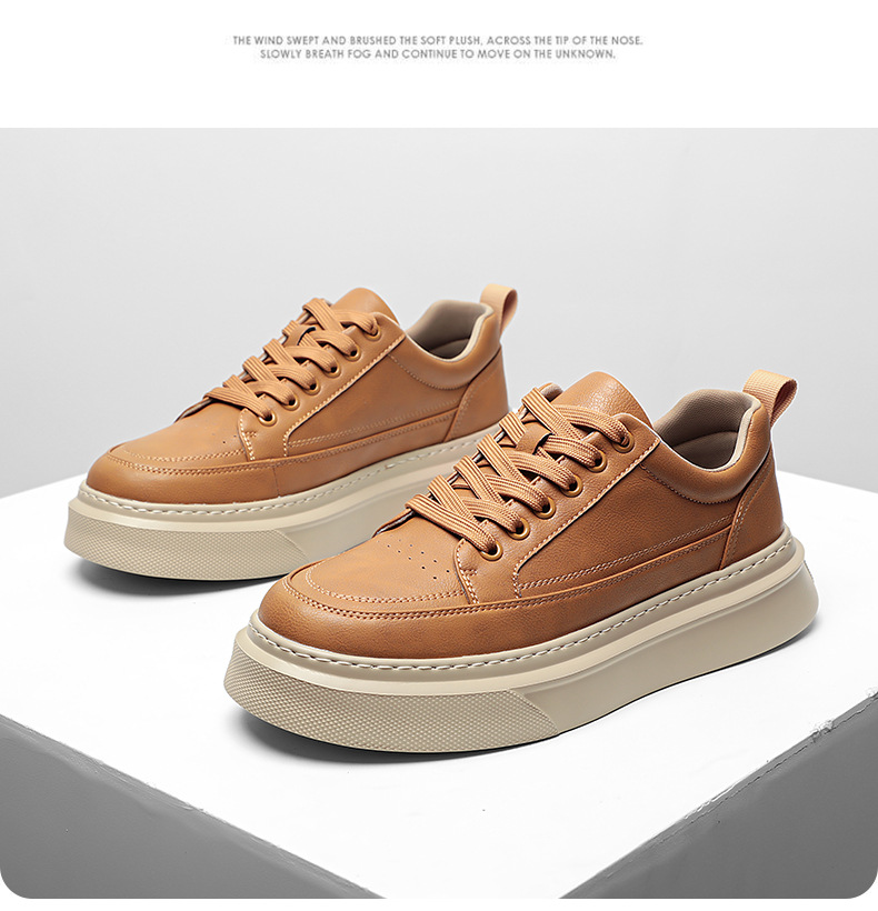 Einfarbige Plateau-Freizeitschuhe aus Leder für Herren detail 20