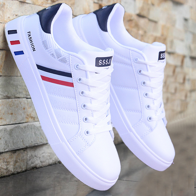 Leichte Freizeitschuhe für Herren aus PU-Leder mit Streifen & Schnürung 2