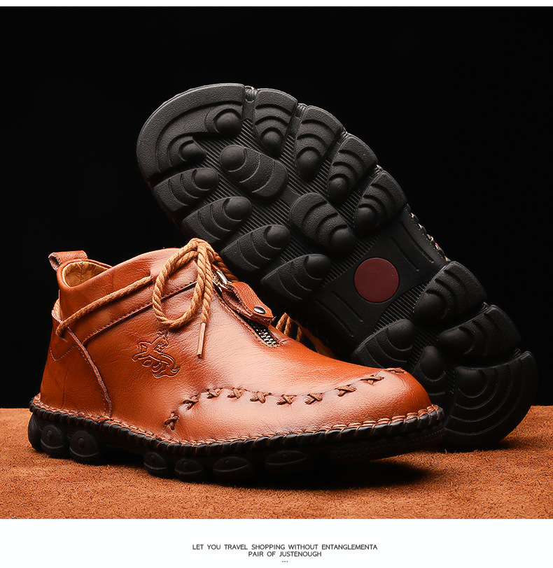 Men's Vintage Leather Front-Zip Casual Boots detail 8
