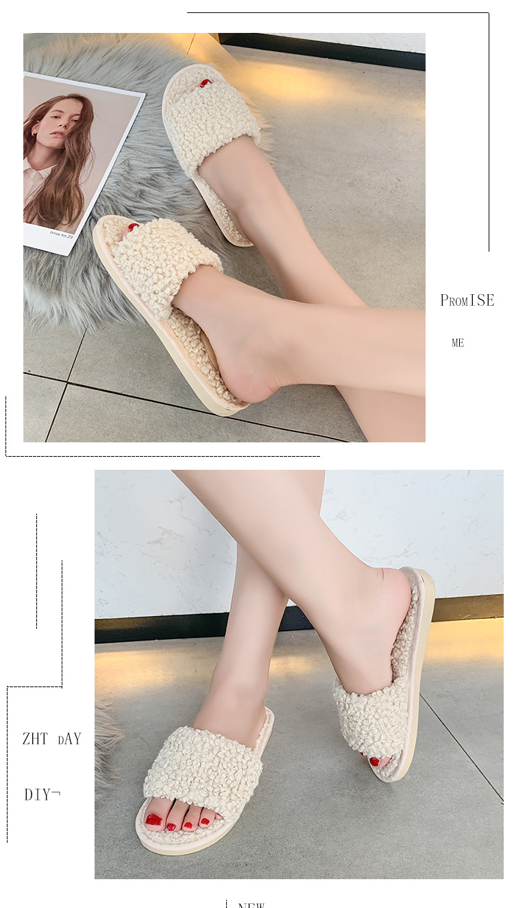 Pantuflas planas de felpa con punta abierta para mujer detail 5