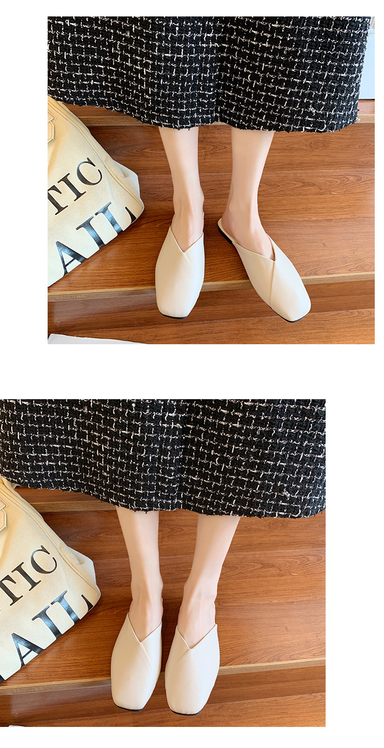 Dames instapschoenen met vierkante neus van PU-leer, platte schoenen detail 6