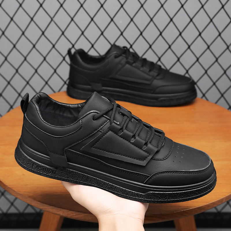 Einfarbige Schnür-Freizeitschuhe aus PU-Leder für Herren detail 2