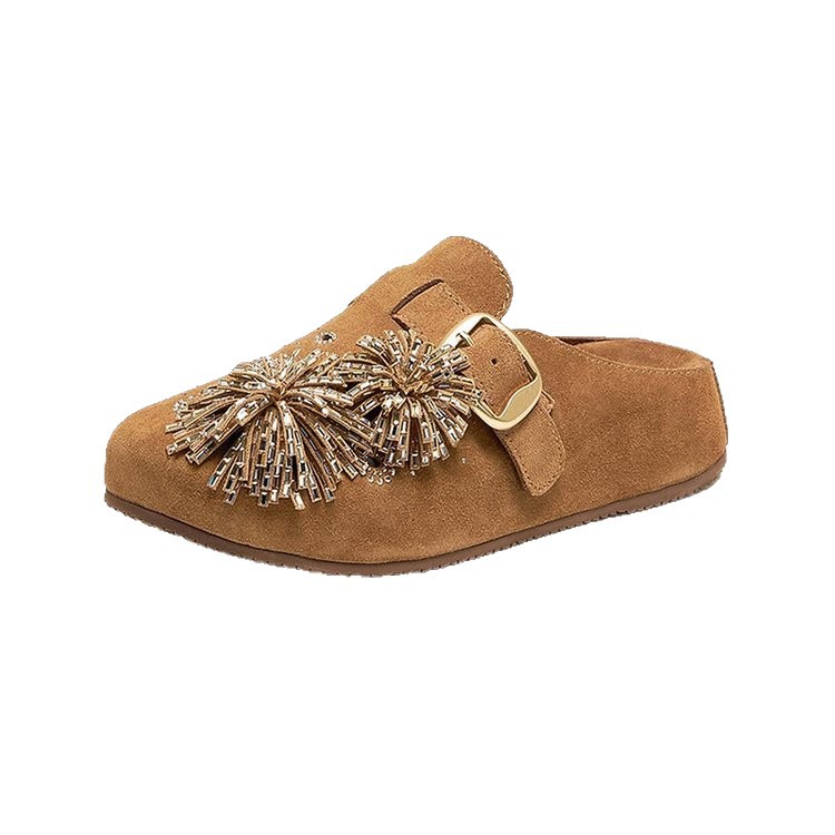 Pantuflas destalonadas de ante para mujer con flecos 6