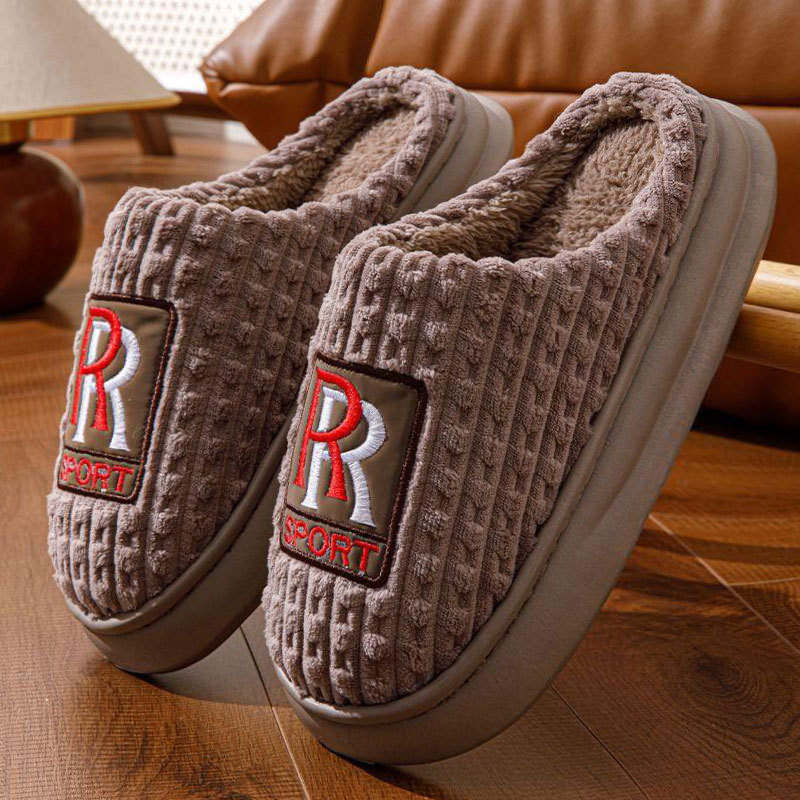 Unisex Warm Plush Lining Thick Sole Slip-On Slippers