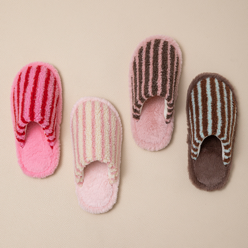 Women's Striped Plush Warm Slip-On Slippers 3