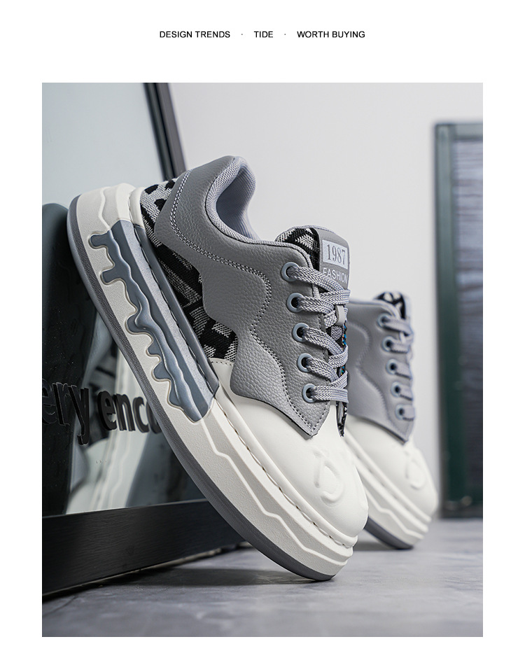 Men's Colorblock Lace-Up Platform Casual Sneakers detail 4