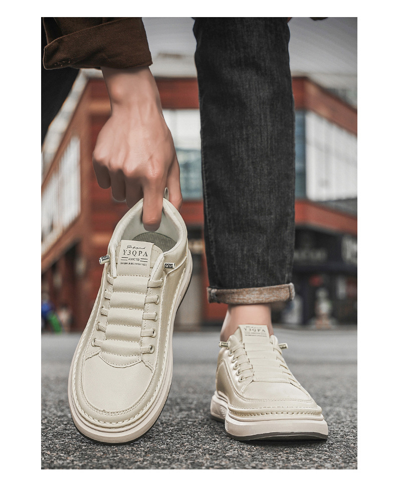 Men's PU Leather Lace-Up Low-Top Casual Shoes detail 8