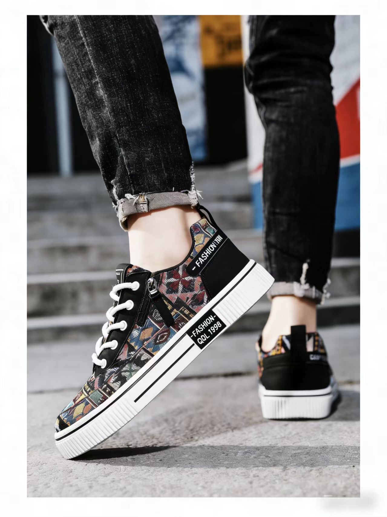 Freizeitschuhe für Herren aus Canvas mit Ethno-Muster und Schnürung detail 5