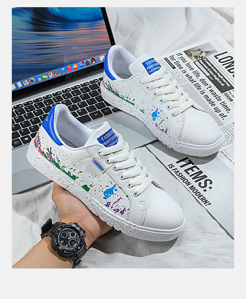 Men's Graphic-Print PU Leather Lace-Up Casual Sneakers detail 3