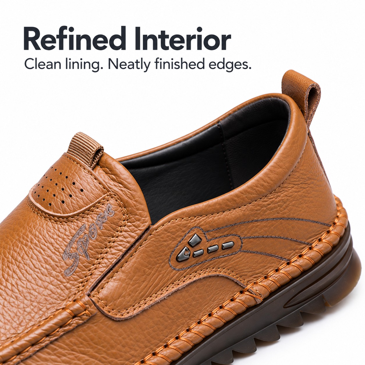 Men's Full-Grain Leather Elastic-Gore Slip-On Casual Shoes detail 3