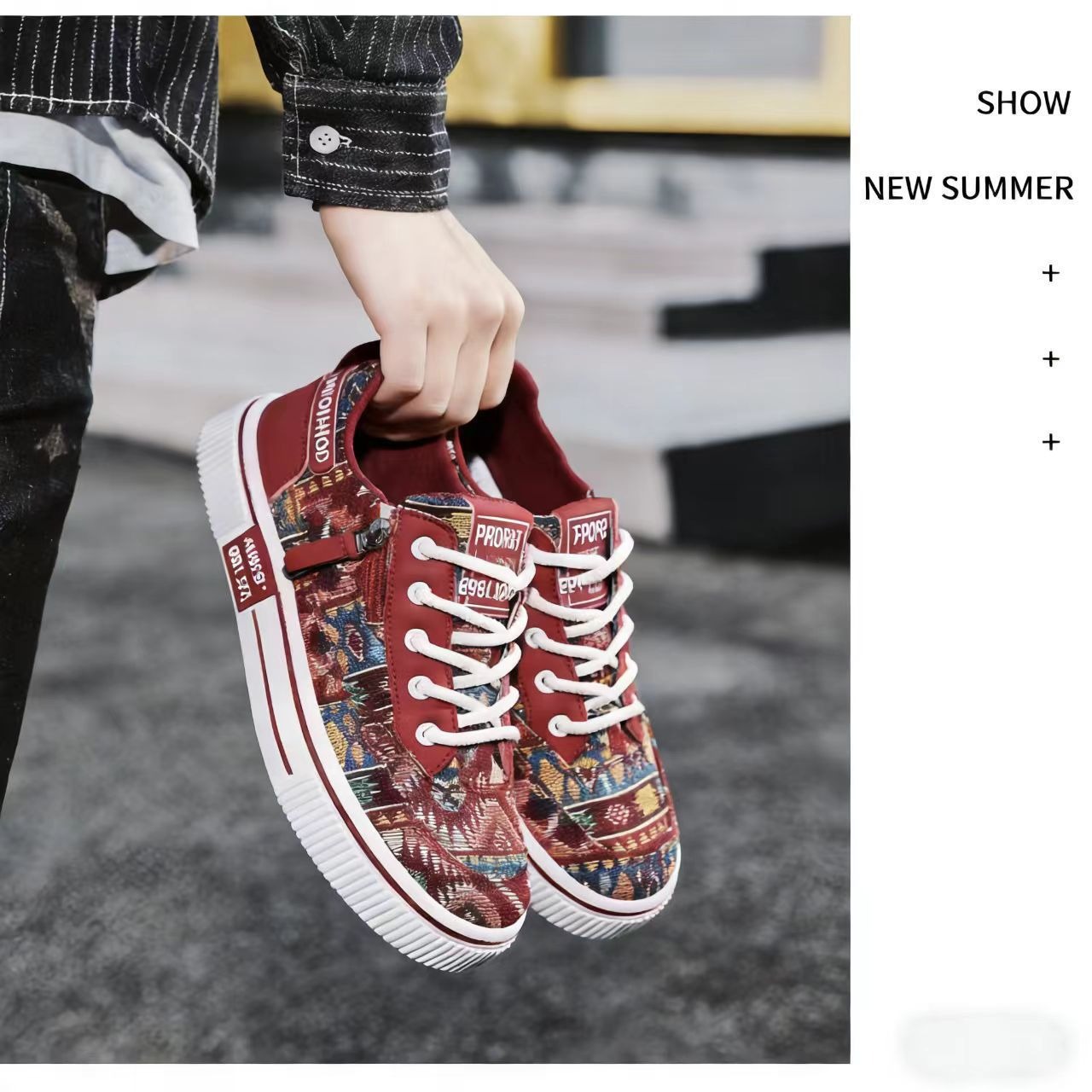 Freizeitschuhe für Herren aus Canvas mit Ethno-Muster und Schnürung detail 10