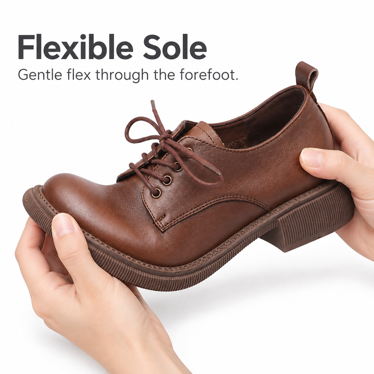 Women's Full-Grain Leather Block-Heel Lace-Up Casual Shoes detail 5
