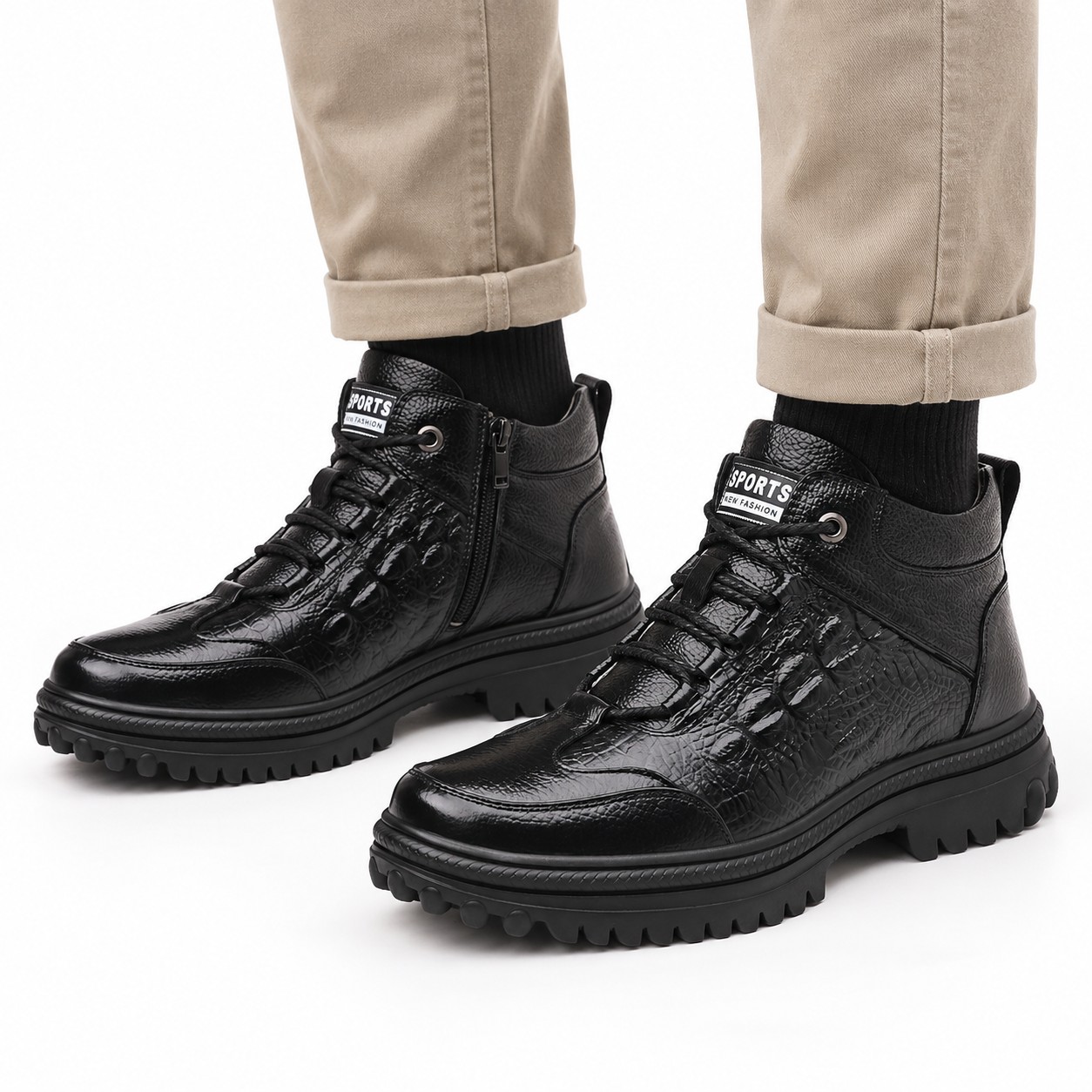 Men's Full-Grain Leather Lug-Sole Lace-Up Boots 6