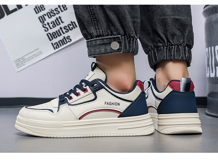 Men's Colorblock Lace-Up PU Leather Casual Shoes detail 8