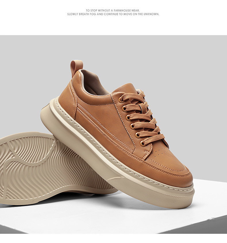 Einfarbige Plateau-Freizeitschuhe aus Leder für Herren detail 19