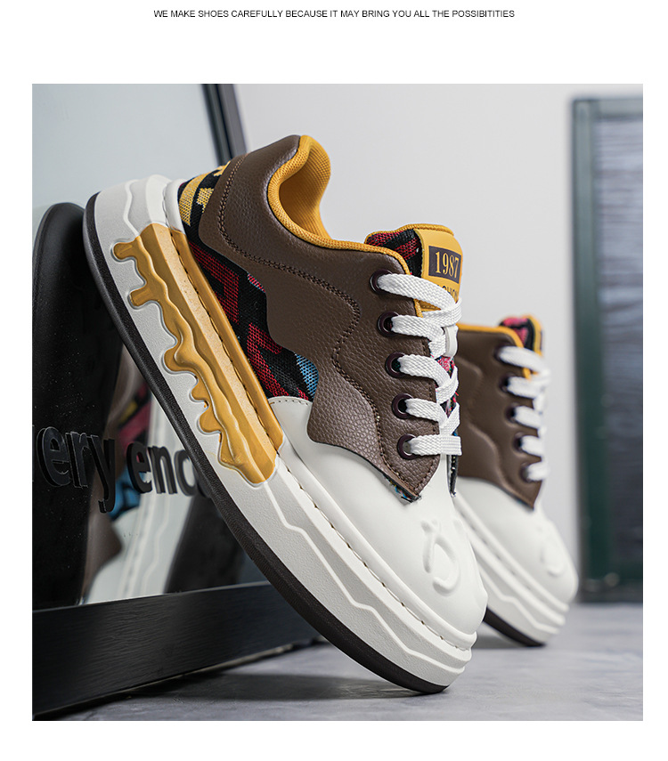 Men's Colorblock Lace-Up Platform Casual Sneakers detail 8
