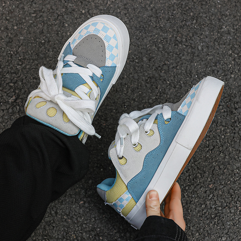 Unisex Colorblock Platform Lace-Up Skate Shoes 4