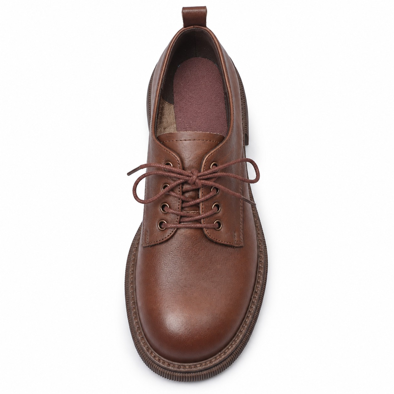Women's Full-Grain Leather Block-Heel Lace-Up Casual Shoes 6