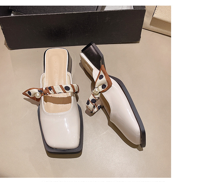 Women's Elegant Square-Toe Low-Block-Heel Slip-On Slippers detail 12