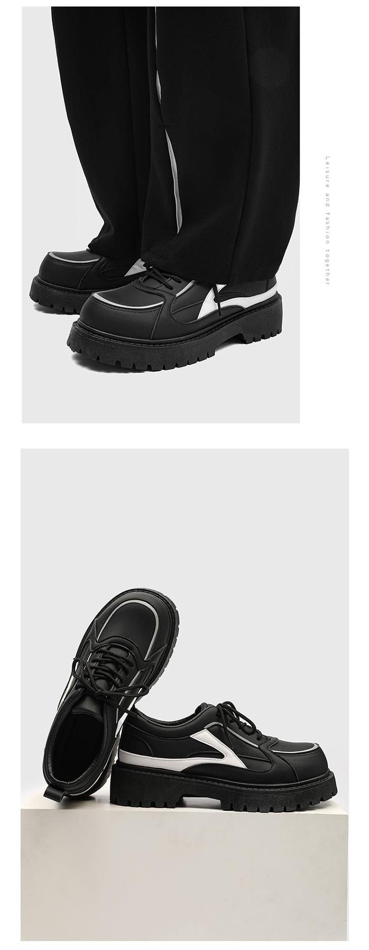 Chunky Plateau-Freizeitschuhe für Herren mit Schnürung aus PU-Leder detail 15