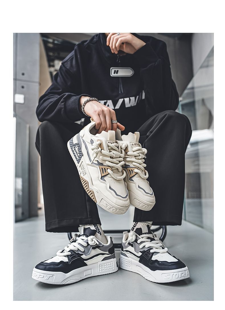 Men's Chunky Platform Colorblock Lace-Up Casual Shoes detail 4