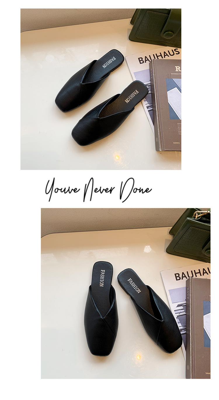 Dames instapschoenen met vierkante neus van PU-leer, platte schoenen detail 9