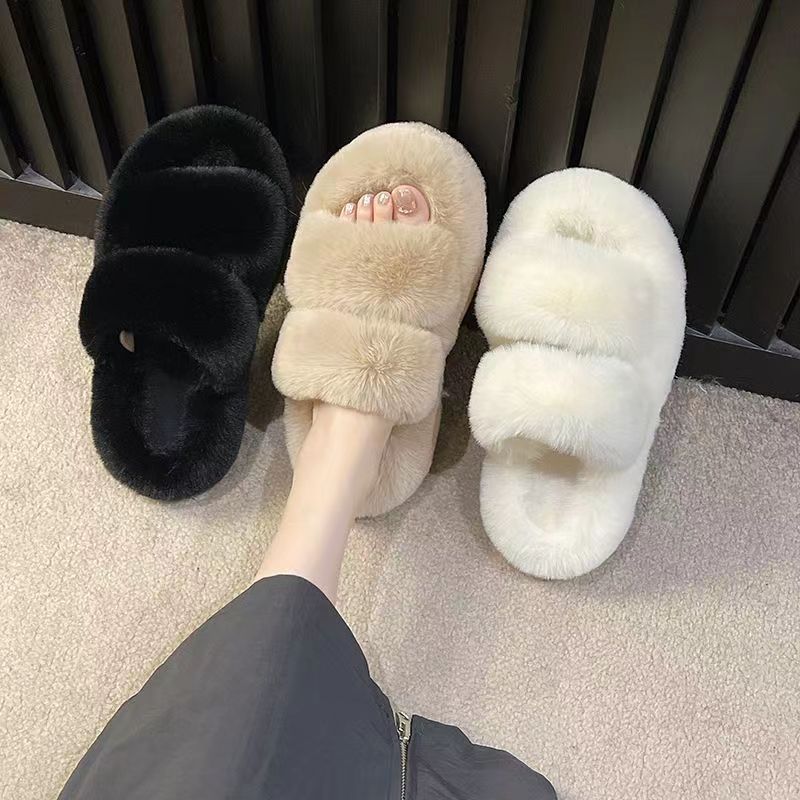 Chaussons douillets en peluche à bout ouvert pour femme 2