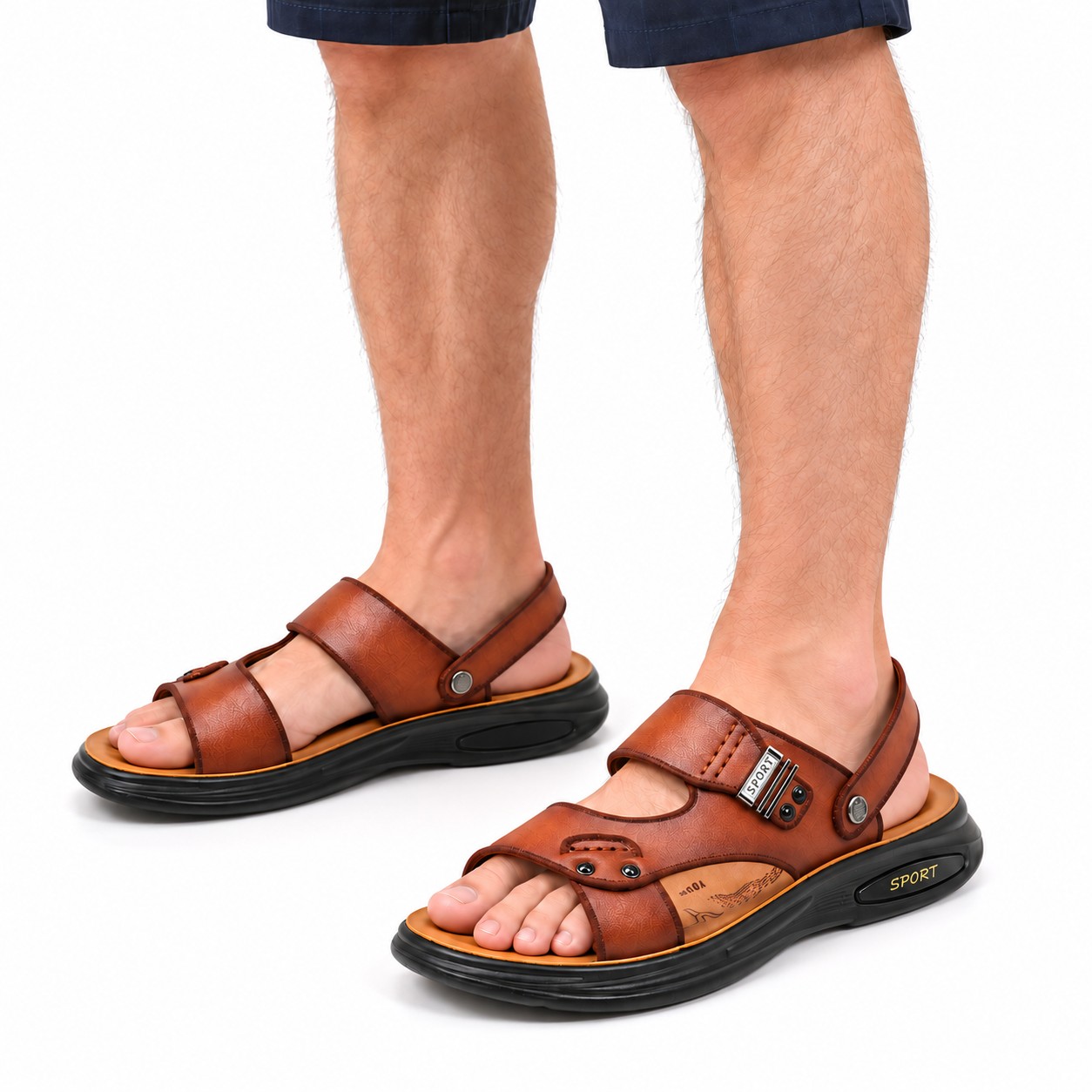 Men's Full-Grain Leather Cushioned Slingback Sandals 2