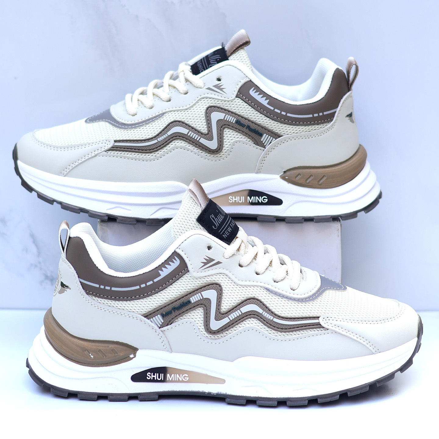 Sneakers casual da uomo traspiranti stringate con motivo color block detail 4