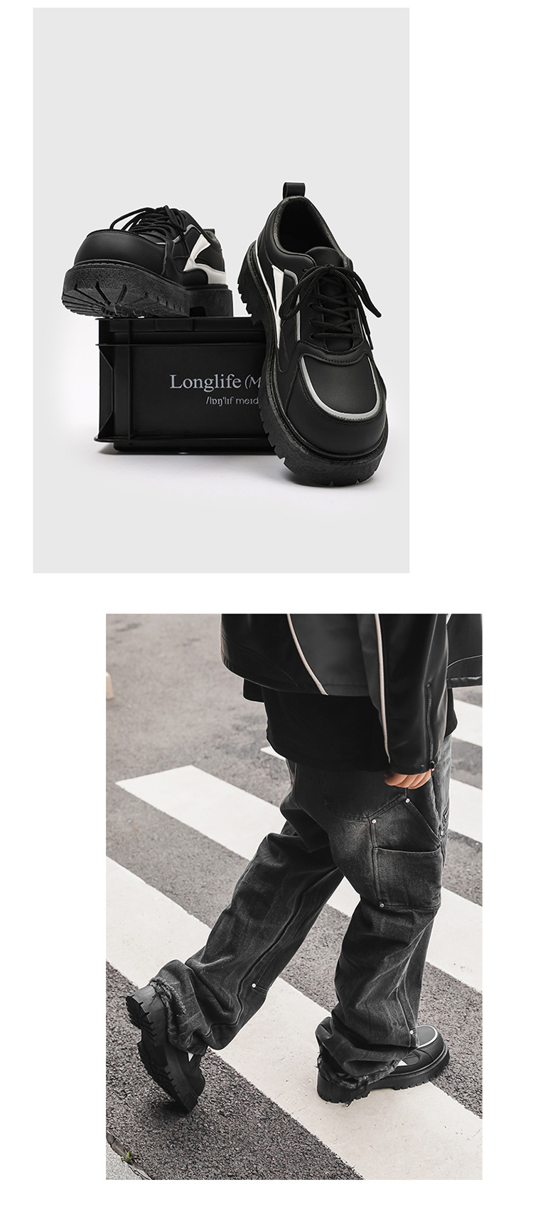 Chunky Plateau-Freizeitschuhe für Herren mit Schnürung aus PU-Leder detail 7